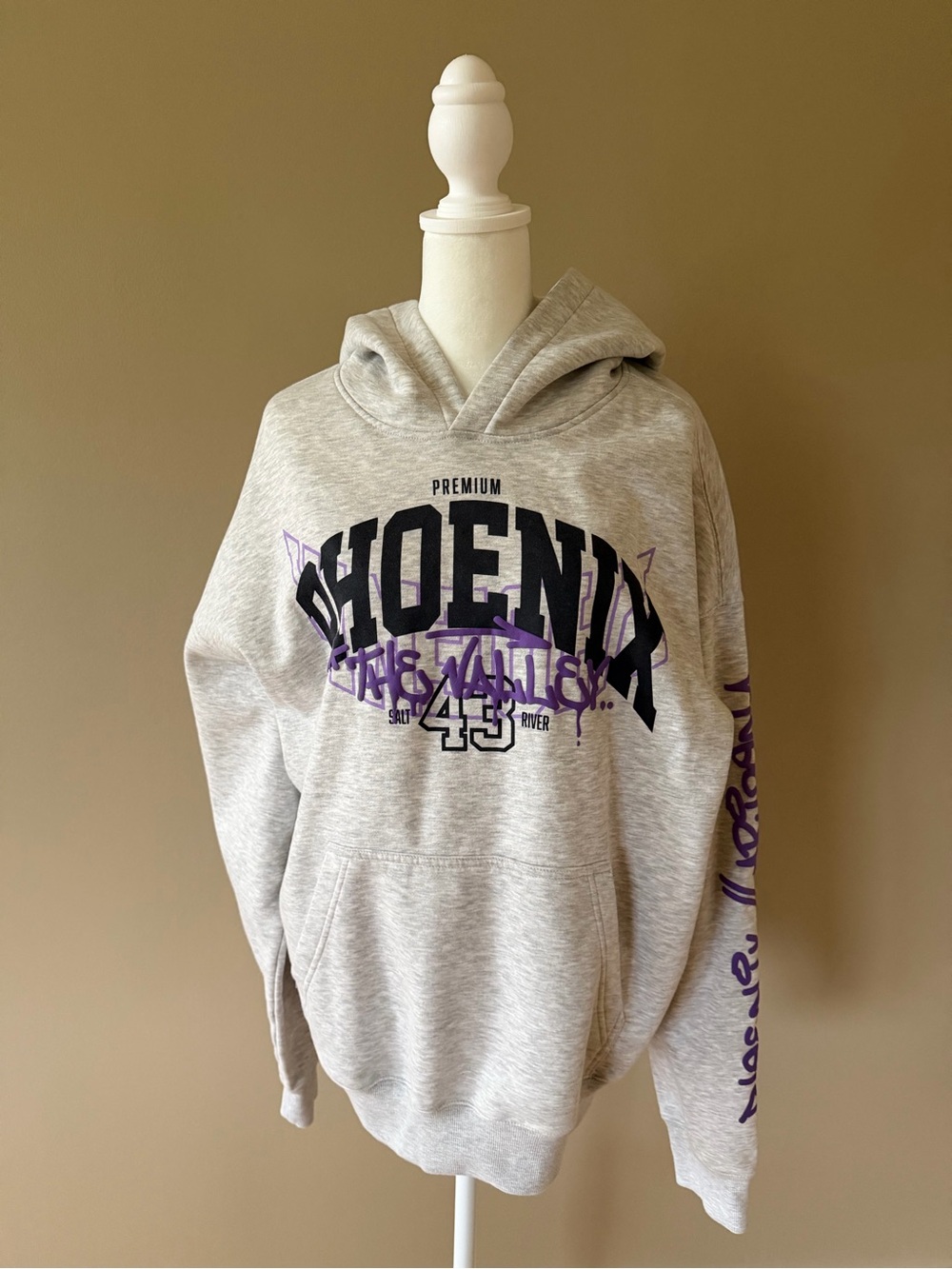 H&M Gray 'Phoenix' Graphic Hoodie with Purple Accents